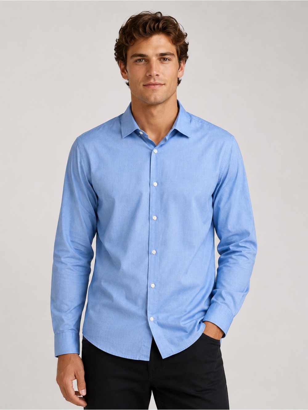 CALVIN KLEIN MENS BLUE COTTON BUTTON UP LONG SLEEVE SHIRT SIZE LARGE